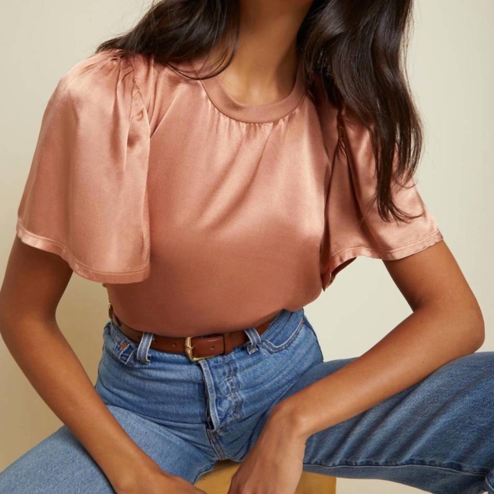 NWT Nation LTD Toni Flutter Sleeve Satin Top in Pink Peach (Size XS)